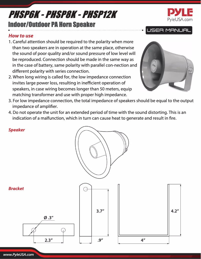 Page 1 de la notice Manuel utilisateur Pyle PHSP6K