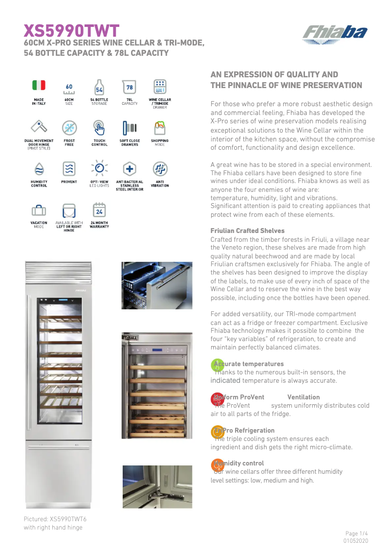 Page 1 de la notice Fiche technique Fhiaba XS5990TWT6A