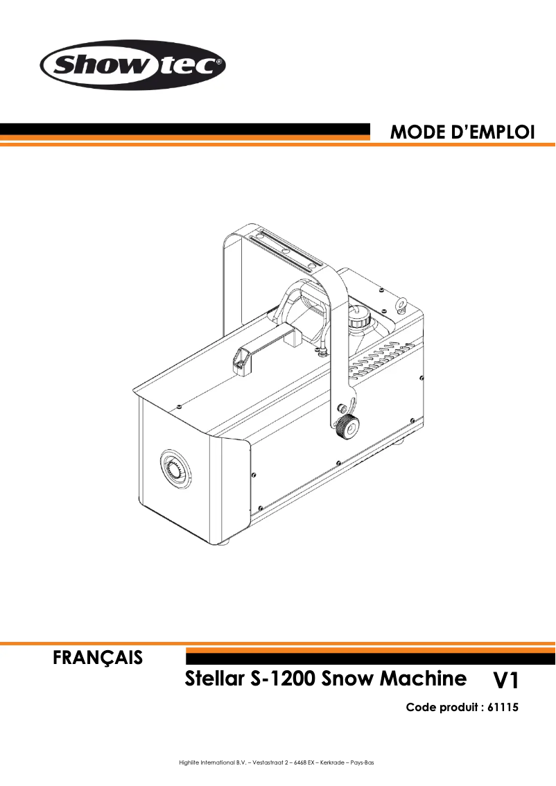 Page 1 de la notice Manuel utilisateur Showtec Stellar S-1200 Snow Machine