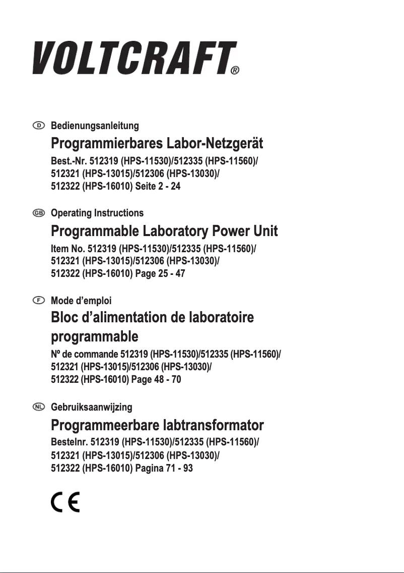 Page 1 de la notice Manuel utilisateur Voltcraft HPS-13030