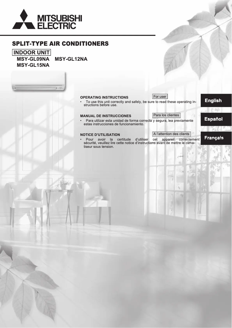 Page 1 de la notice Manuel utilisateur Mitsubishi MSY-GL15NA-U1