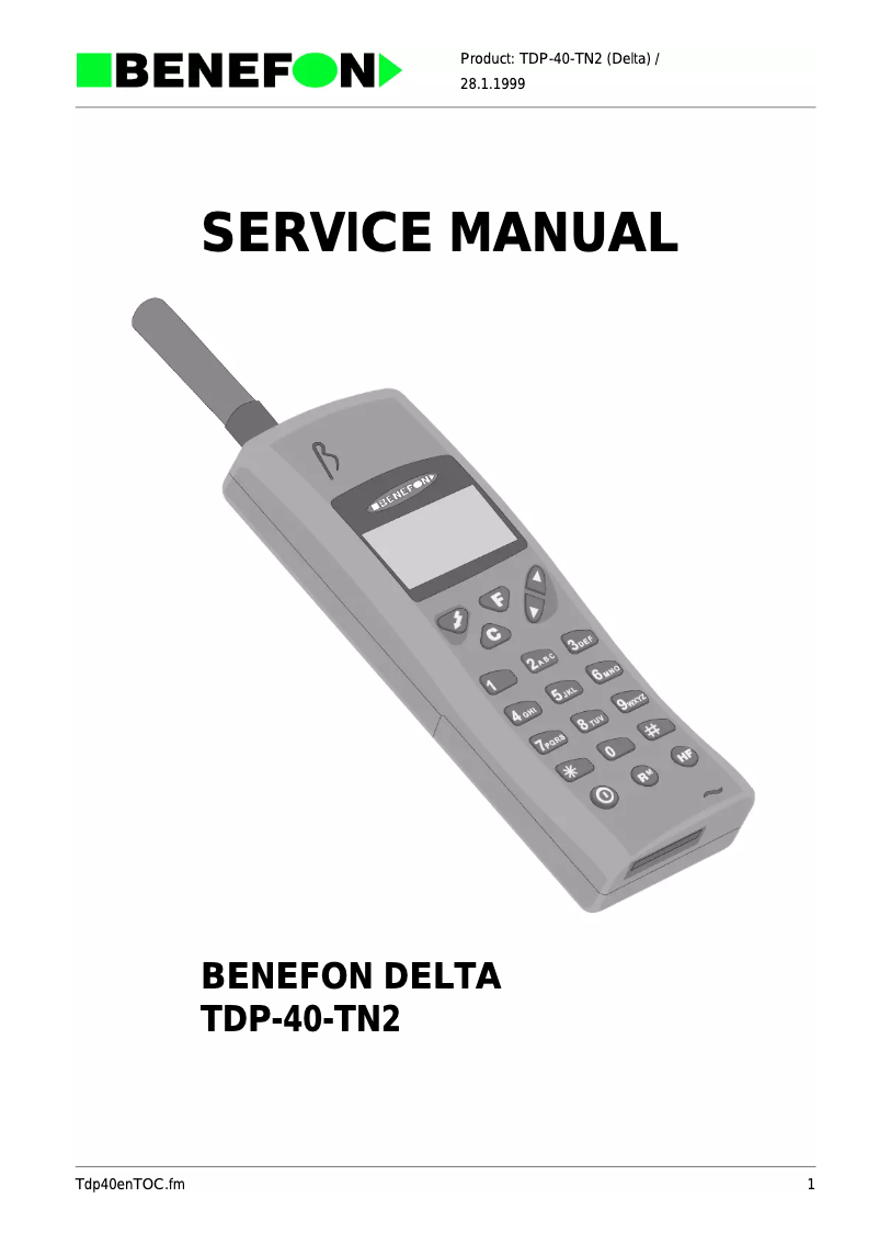 Page 1 of the manual User Manual Benefon Delta