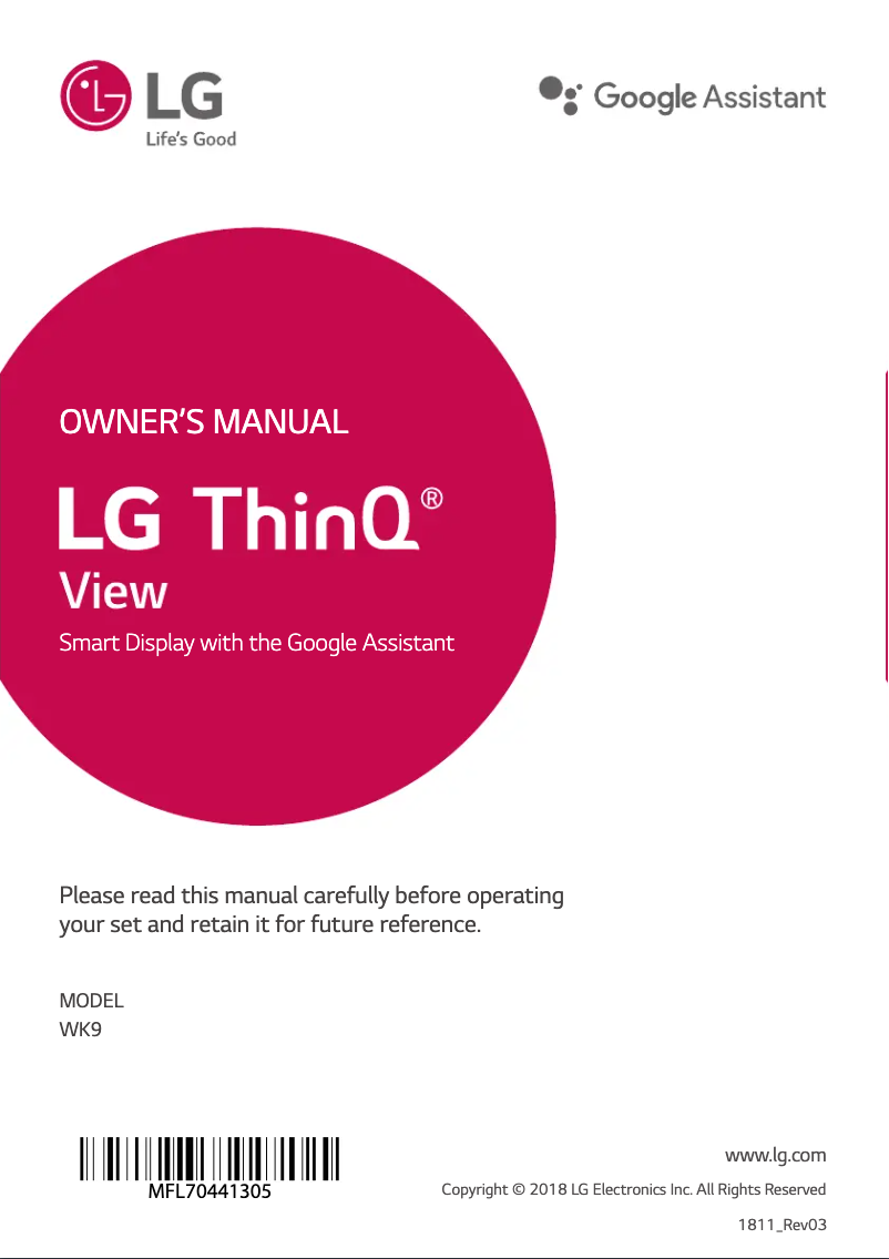 Image de la première page du manuel de l'appareil XBOOM AI ThinQ View WK9