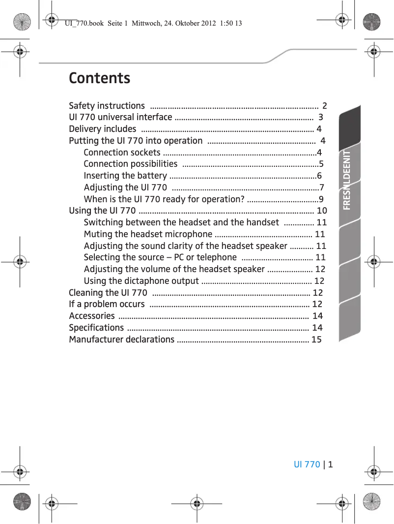 Page 1 de la notice Manuel utilisateur Sennheiser UI 770