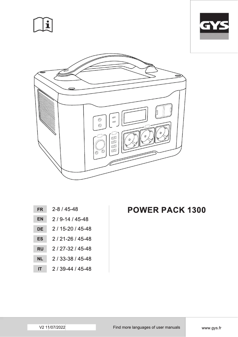 Page n°1 - Manuel utilisateur GYS Power Pack 1300