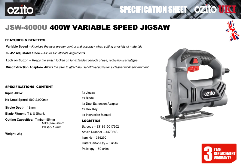 Image de la première page du manuel de l'appareil JSW-4000U