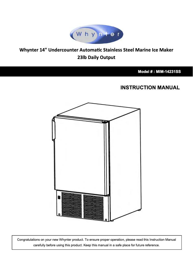 Page 1 de la notice Manuel utilisateur Whynter MIM-14231SS