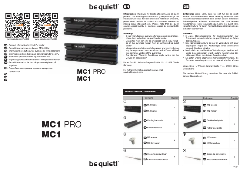 Image de la première page du manuel de l'appareil MC1 PRO
