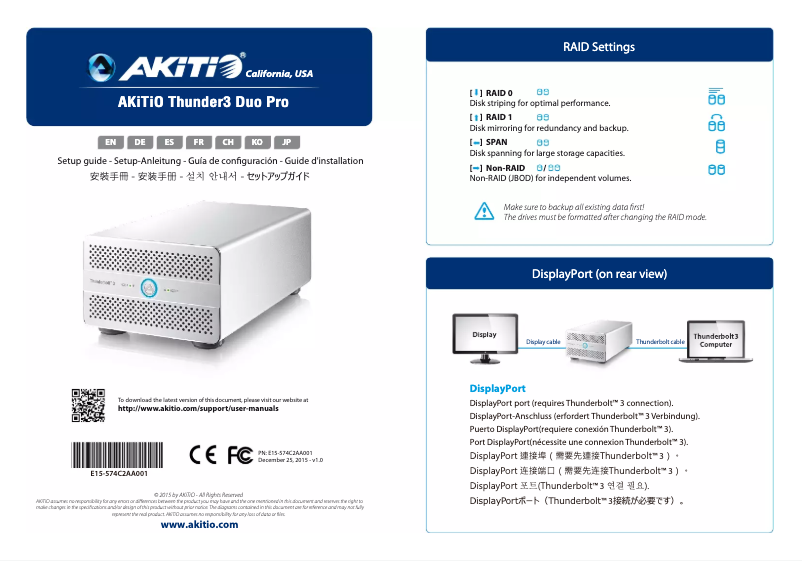 Page 1 de la notice Manuel utilisateur AKiTiO Thunder3 Duo Pro