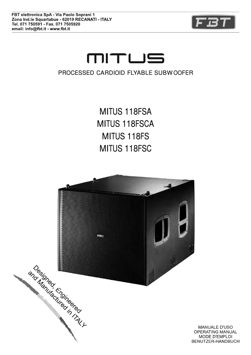 Page n°1 - Manuel utilisateur FBT MITUS 118FSA
