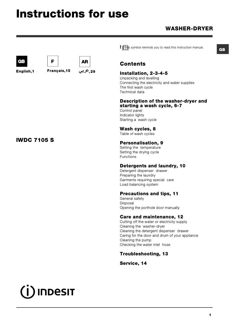 Image de la première page du manuel de l'appareil IWDC 7105 S (EX)