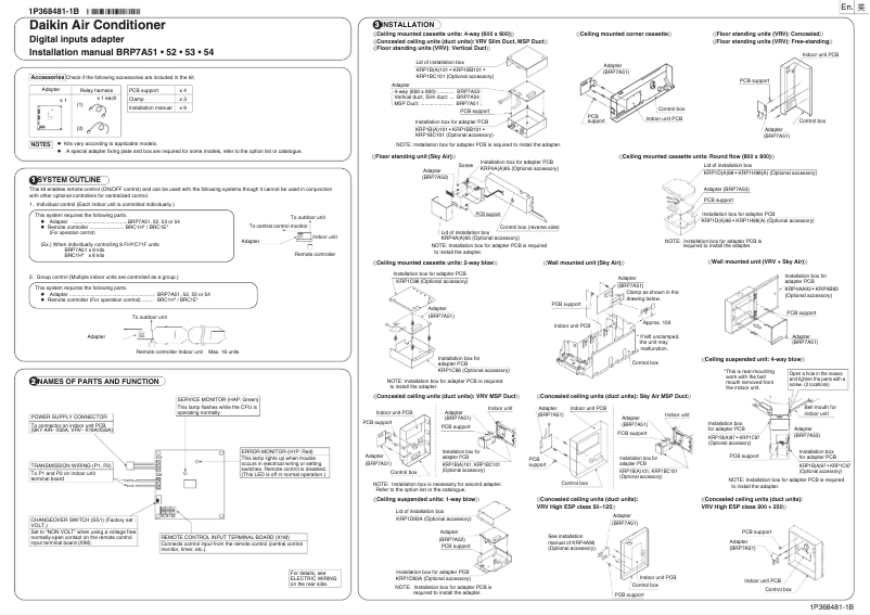 Page 1 de la notice Manuel utilisateur Daikin BRP7A54