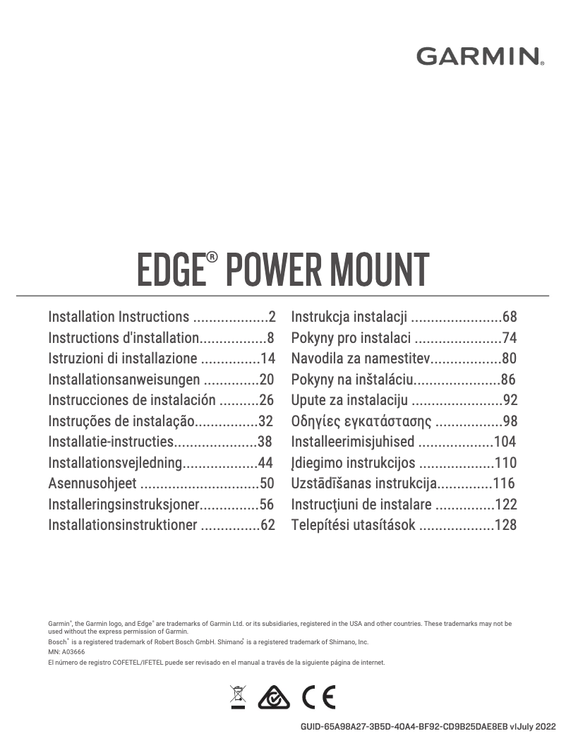 Page n°1 - Manuel utilisateur Garmin Edge Power Mount