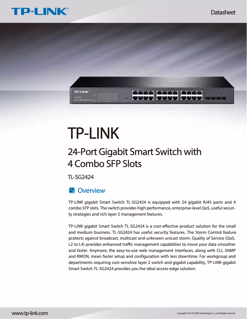 Page 1 de la notice Fiche technique TP-Link JetStream Smart TL-SG2424