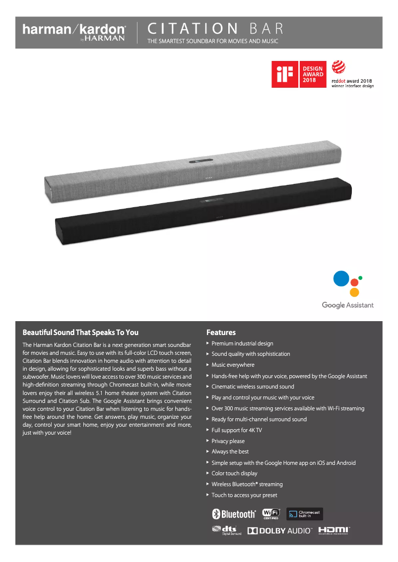 Page 1 de la notice Fiche technique Harman Kardon Citation Bar