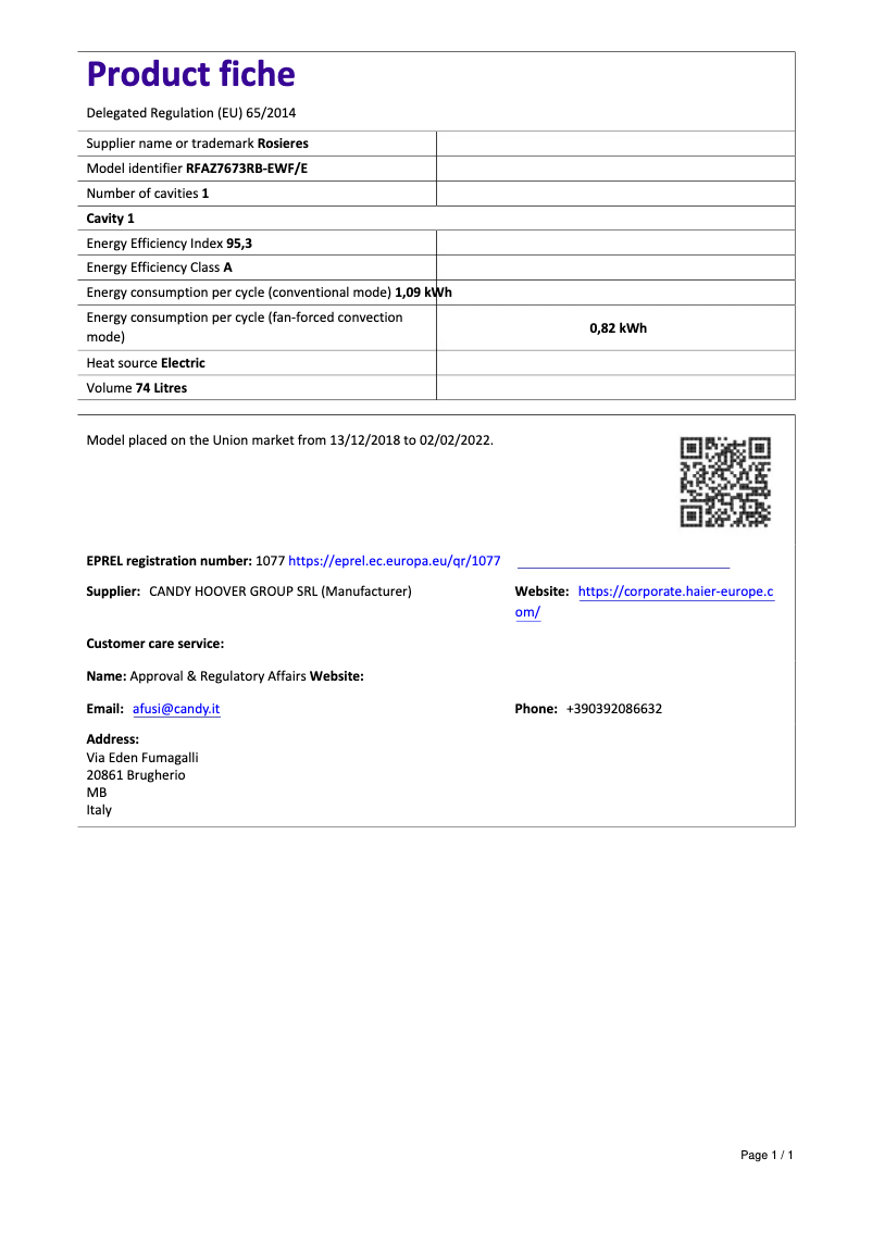 Image de la première page du manuel de l'appareil RFAZ 7673 RB-EWF/E