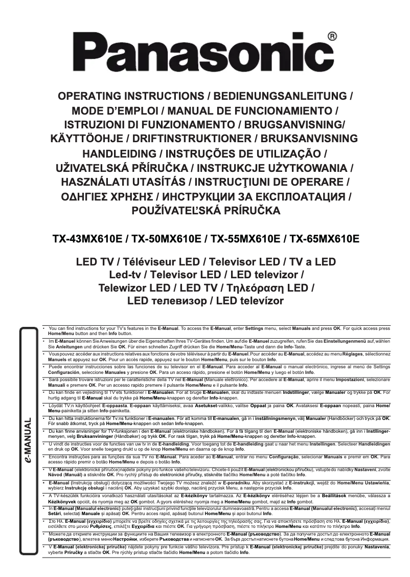 Page 1 de la notice Manuel utilisateur Panasonic TX-65MX610E