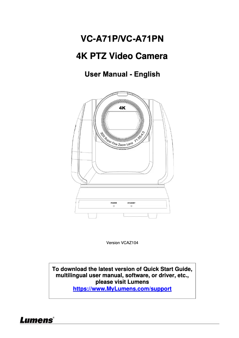 Page 1 de la notice Manuel utilisateur Lumens VC-A71PN