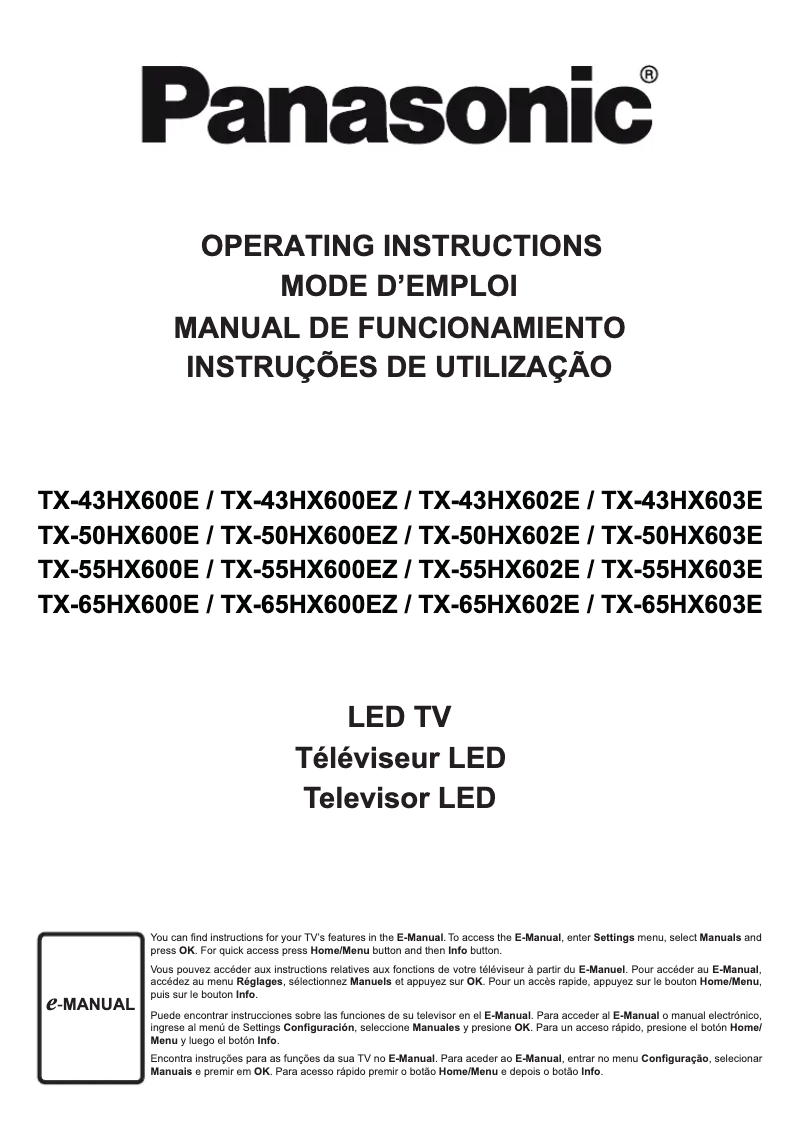 Page 1 de la notice Manuel utilisateur Panasonic TX-65HX600E