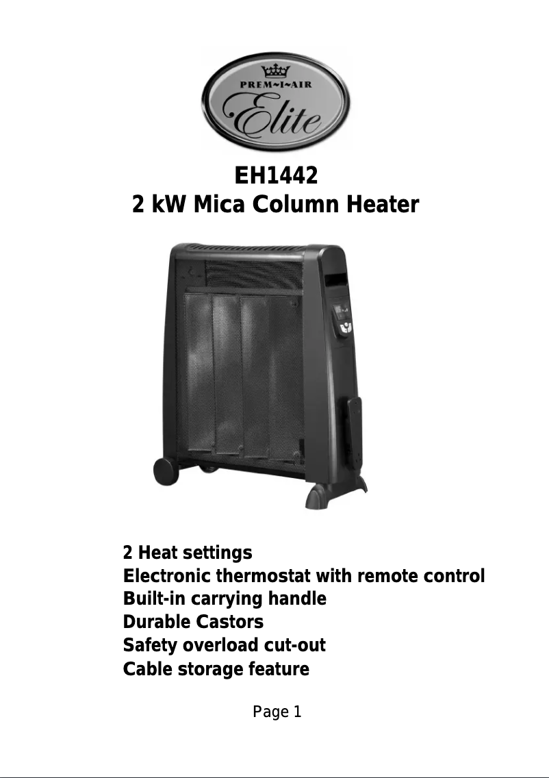 Page n°1 - Manuel utilisateur Prem-I-Air EH1442