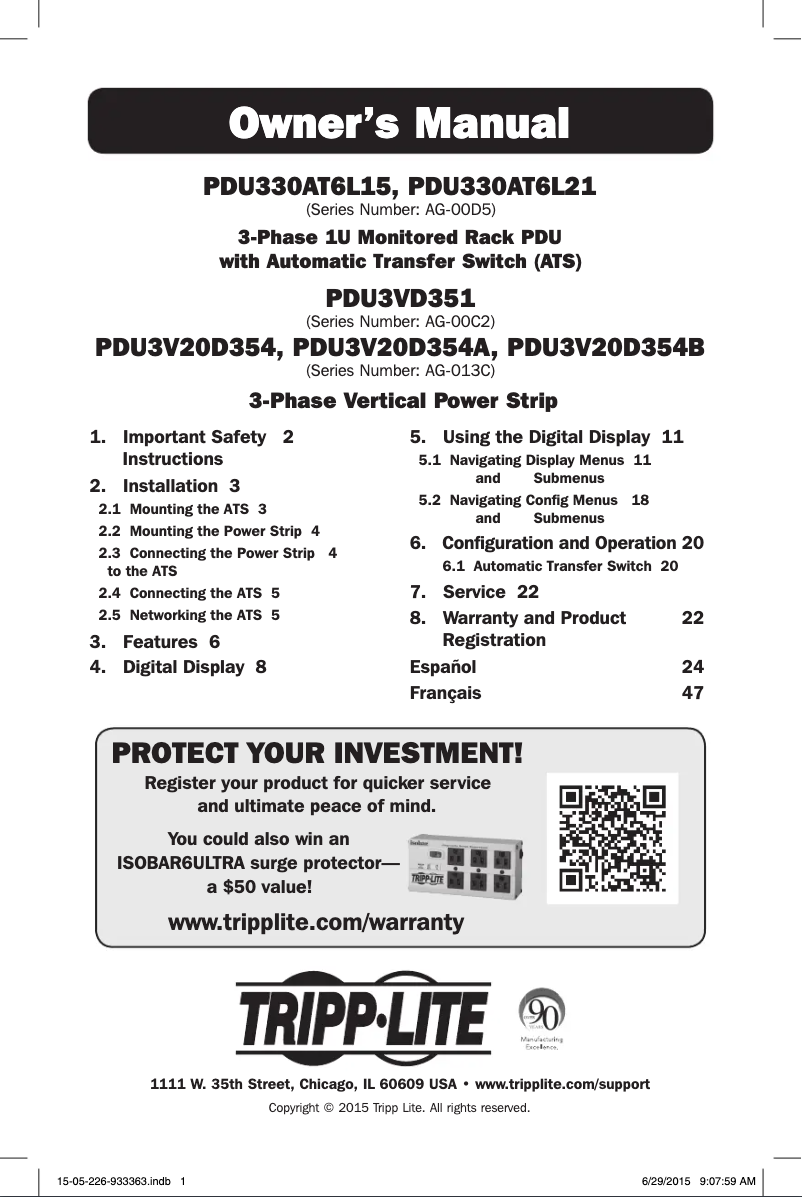 Page n°1 - Manuel utilisateur Tripp Lite PDU3V20D354A