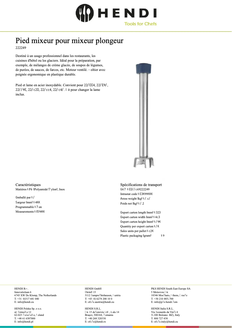 Page n°1 - Fiche technique Hendi 222256