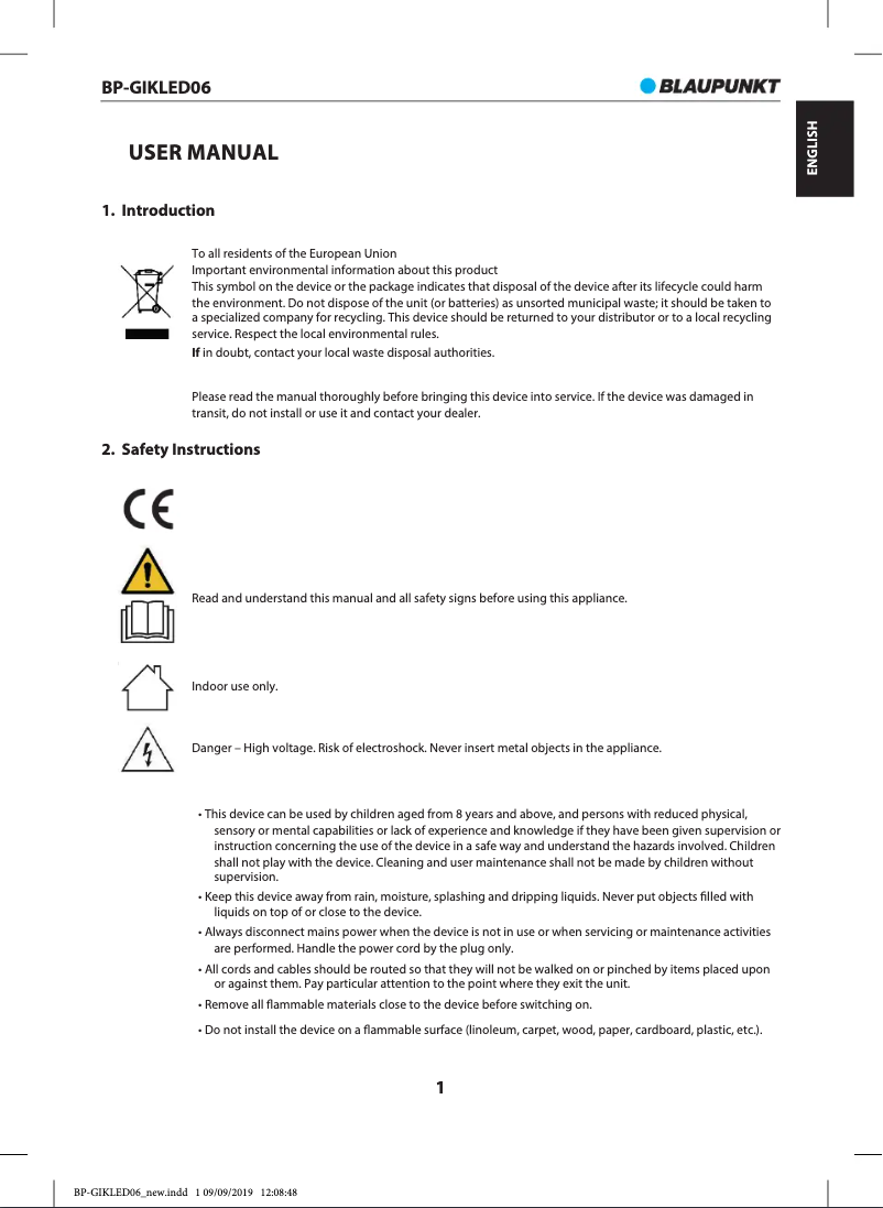 Imagen de la primera página del manual del dispositivo BP-GIKLED06