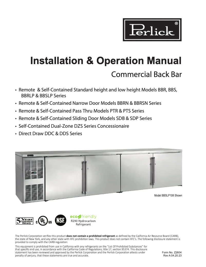 Page n°1 - Manuel utilisateur Perlick BBSLP60