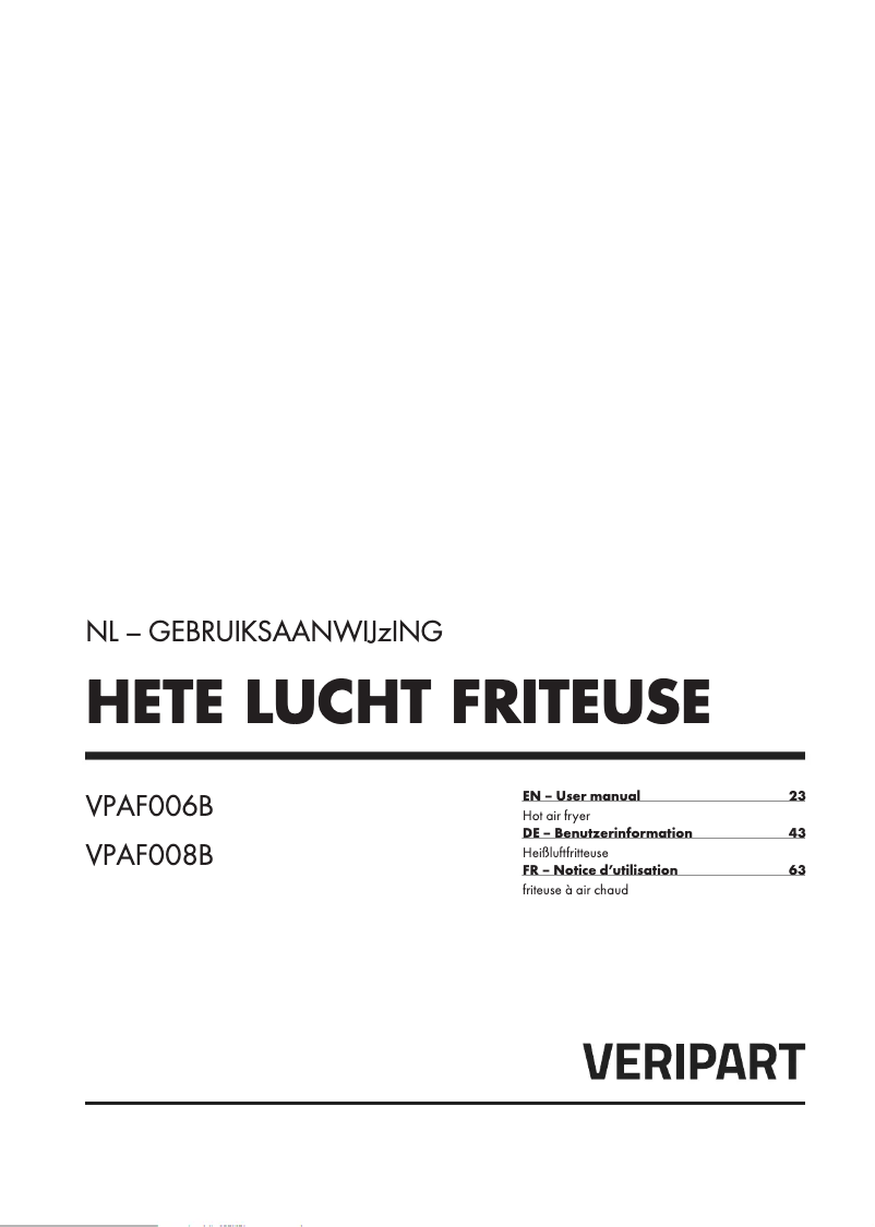 Page 1 de la notice Manuel utilisateur Veripart VPAF006B