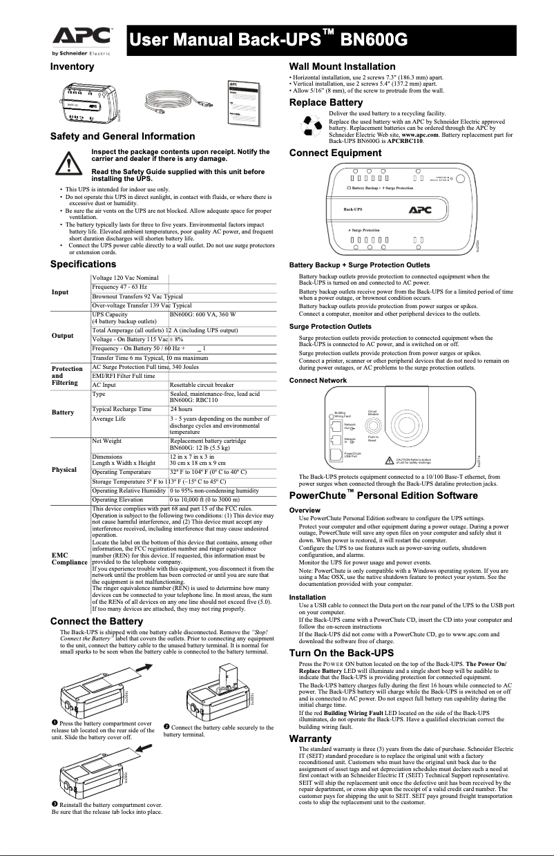 Page 1 de la notice Manuel utilisateur APC Back-UPS BN600G