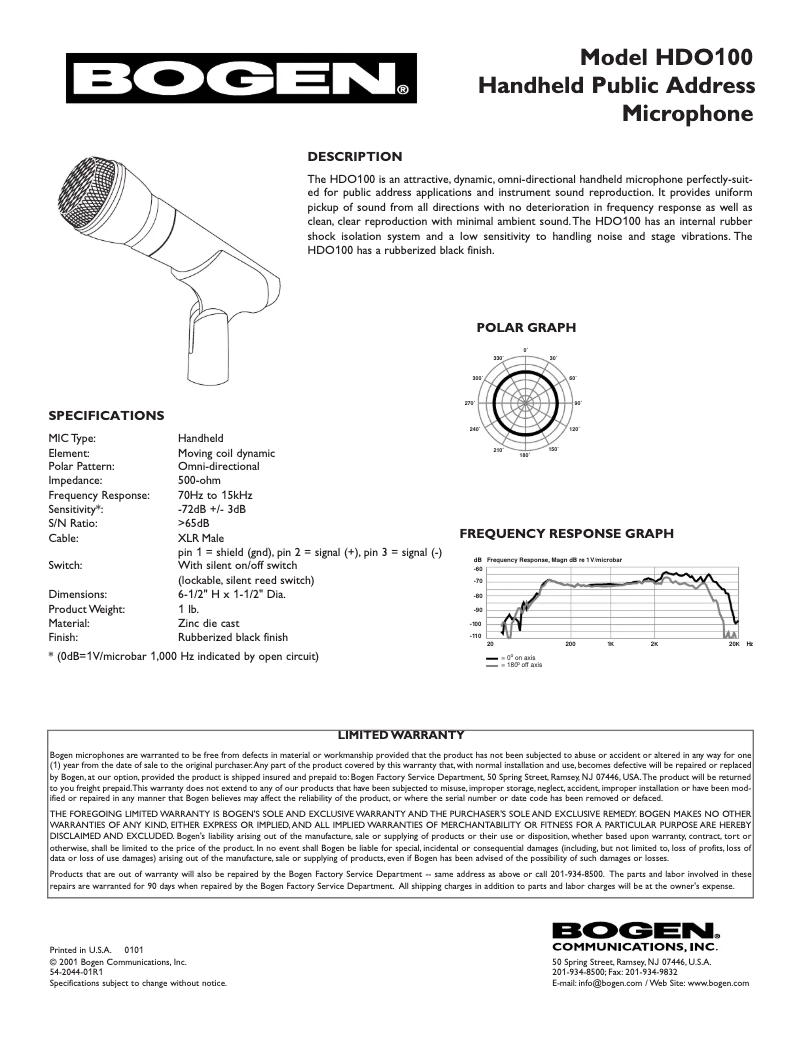 Page n°1 - Manuel utilisateur Bogen HDO100