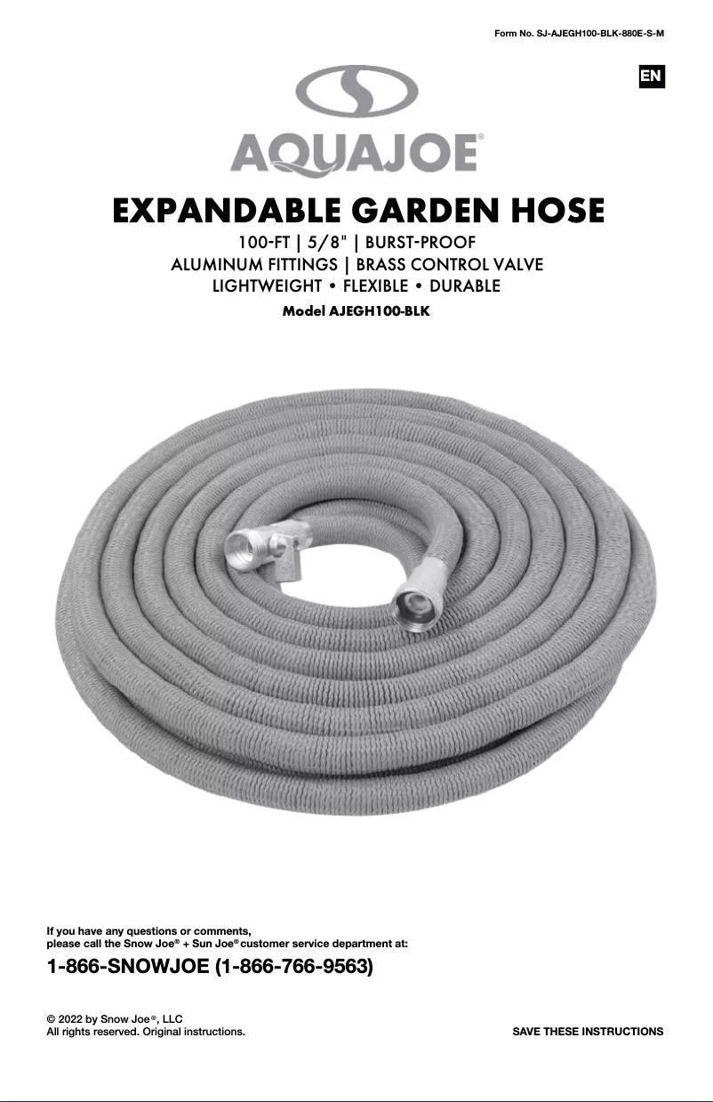 Página 1 del manual Manual de usuario Aqua Joe AJEGH100-BLK