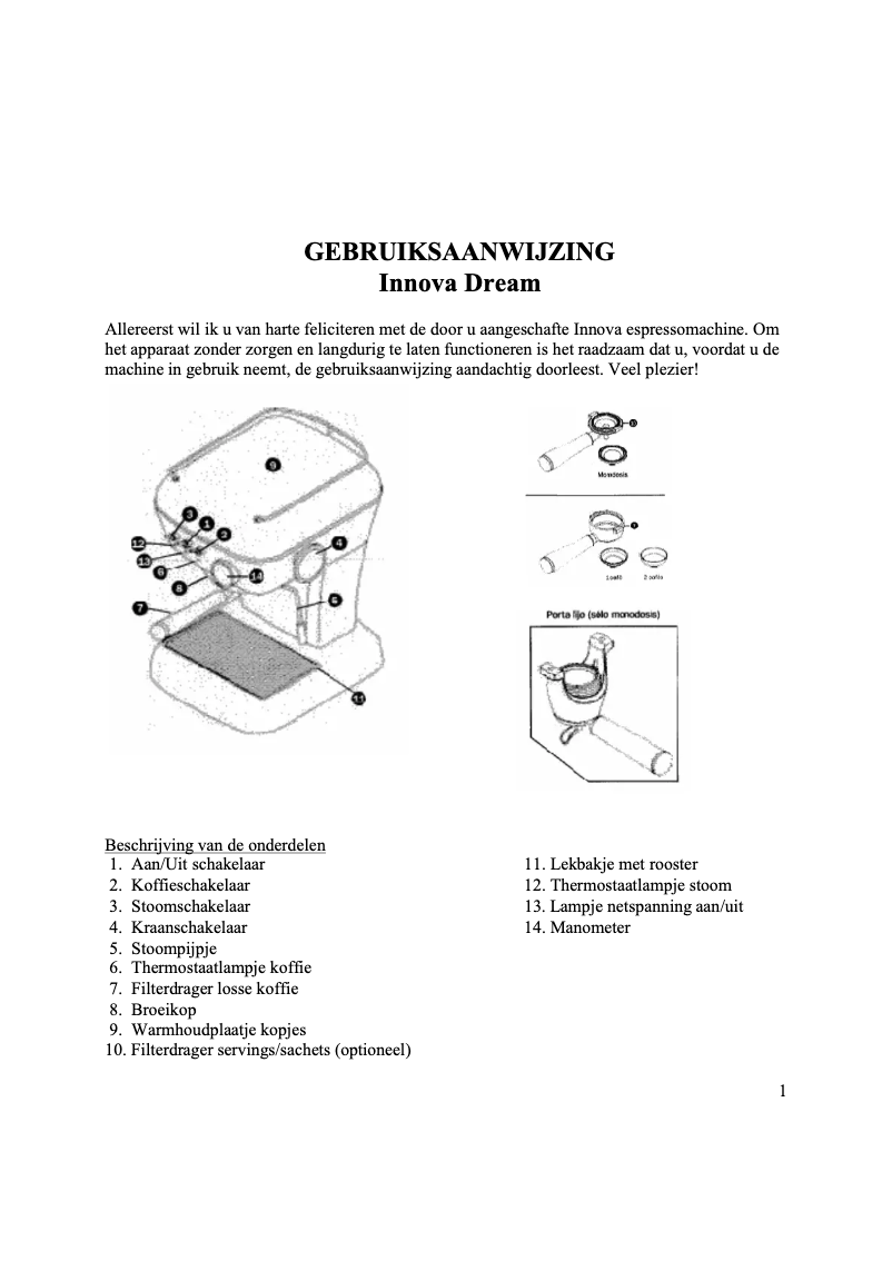 Página 1 del manual Manual de usuario Innova Dream