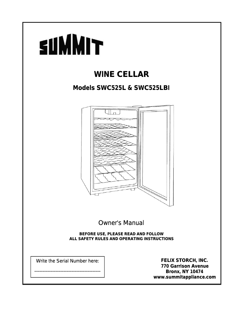 Page 1 de la notice Manuel utilisateur Summit SWC525L7HV