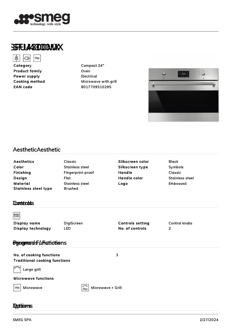 Page n°1 - Fiche technique Smeg SFU4300MX