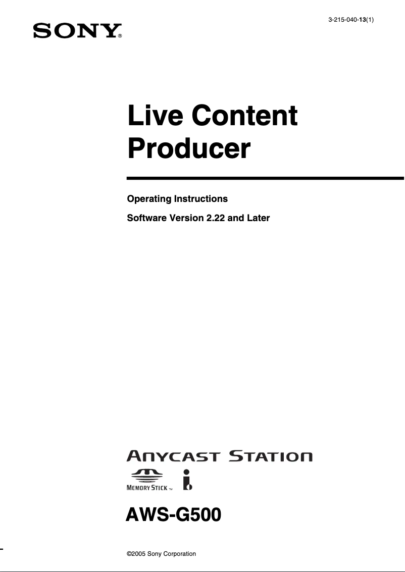 Page 1 de la notice Manuel utilisateur Sony AWS-G500