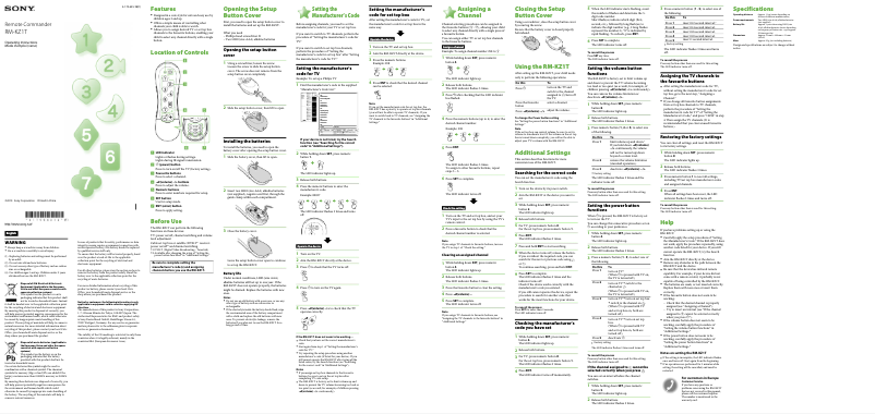 Page 1 de la notice Manuel utilisateur Sony RM-KZ1T