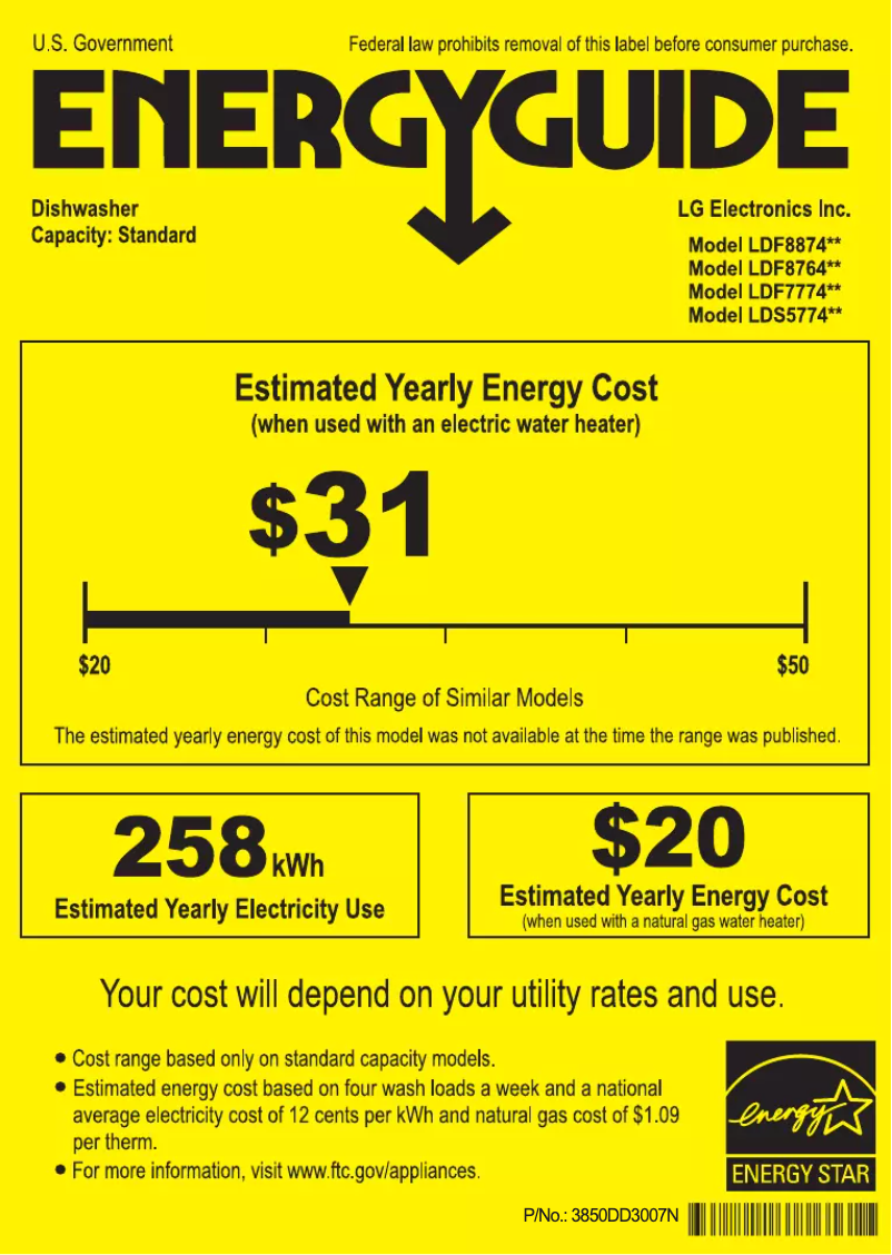 Page 1 de la notice Label énergétique LG LDF7774