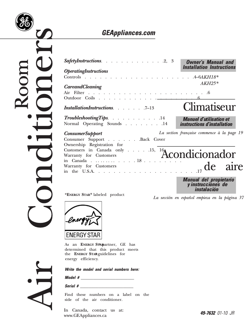 Page n°1 - Guide d'installation GE AKH18DN