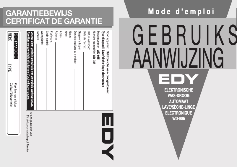 Page n°1 - Manuel utilisateur Edy WD985