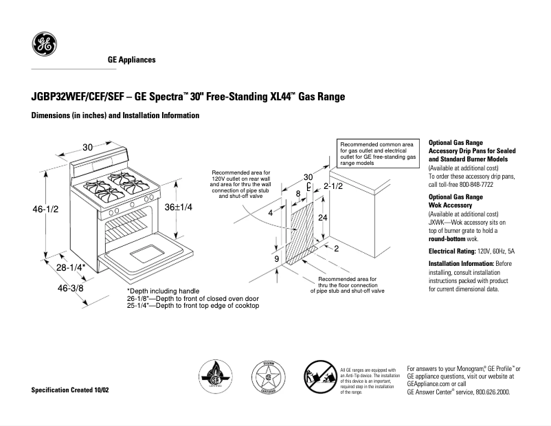 Page n°1 - Fiche technique GE JGBP32SEFSS