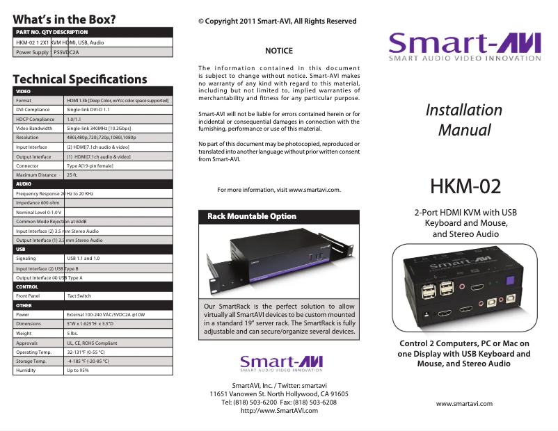 Page n°1 - Manuel utilisateur Smart-AVI HKM-02S