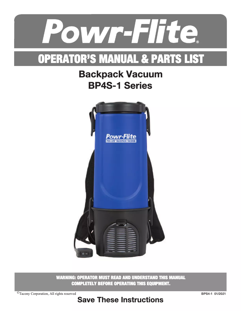 Page 1 de la notice Manuel utilisateur Powr-Flite Pro-Lite BP4S