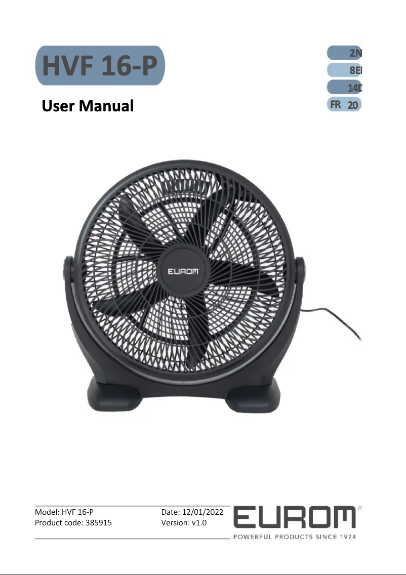 Page 1 de la notice Manuel utilisateur Eurom HVF 16-P