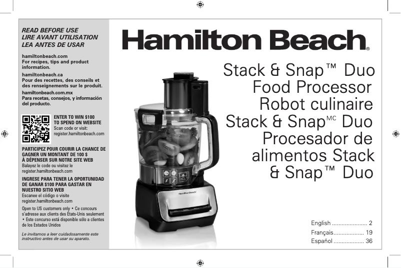 Page 1 de la notice Manuel utilisateur Hamilton Beach Stack & Snap 70585