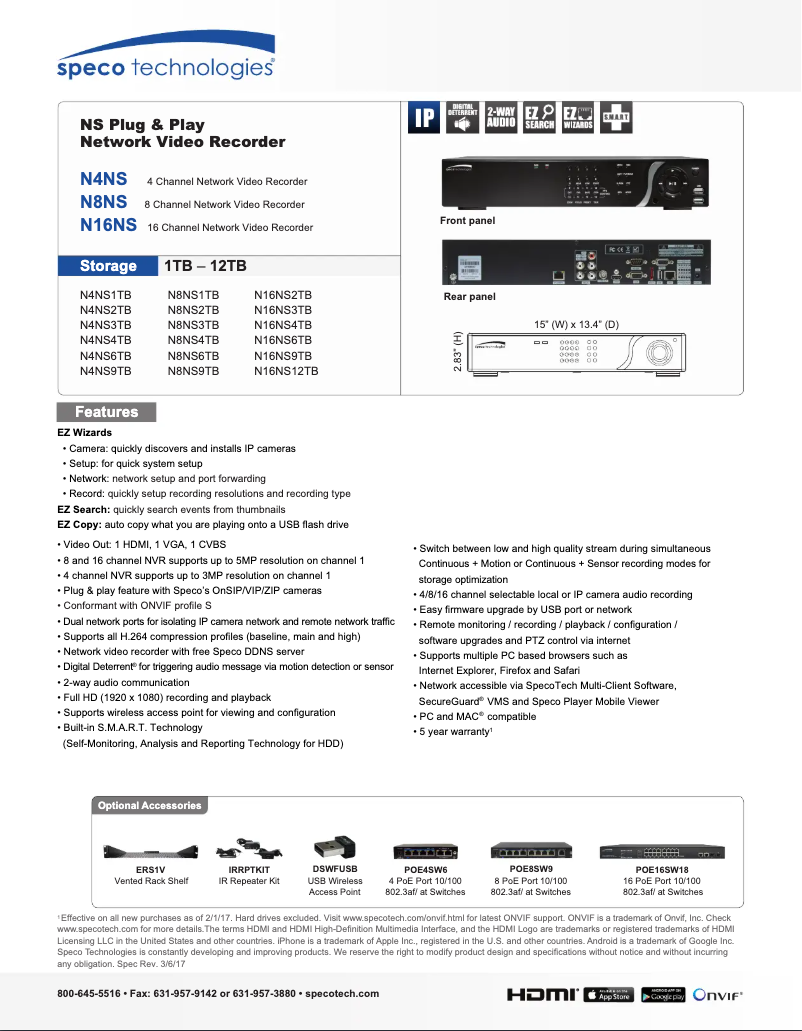 Page 1 de la notice Fiche technique Speco Technologies N16NS