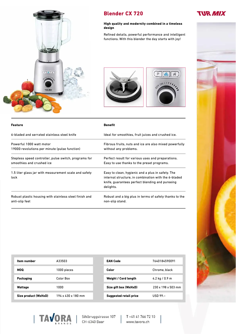 Page 1 de la notice Fiche technique Turmix CX 720