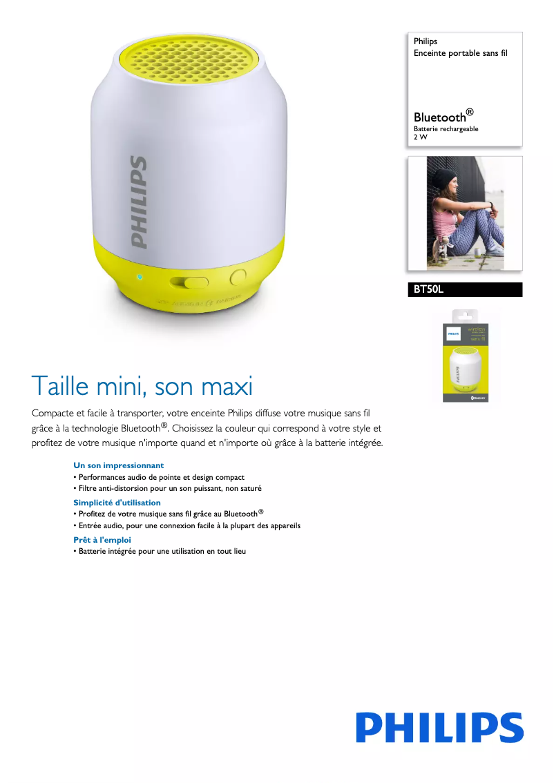 Page 1 de la notice Fiche technique Philips BT50L