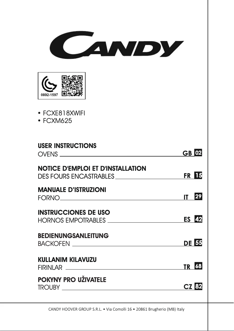 Page 1 de la notice Manuel utilisateur Candy FCXM625X/E