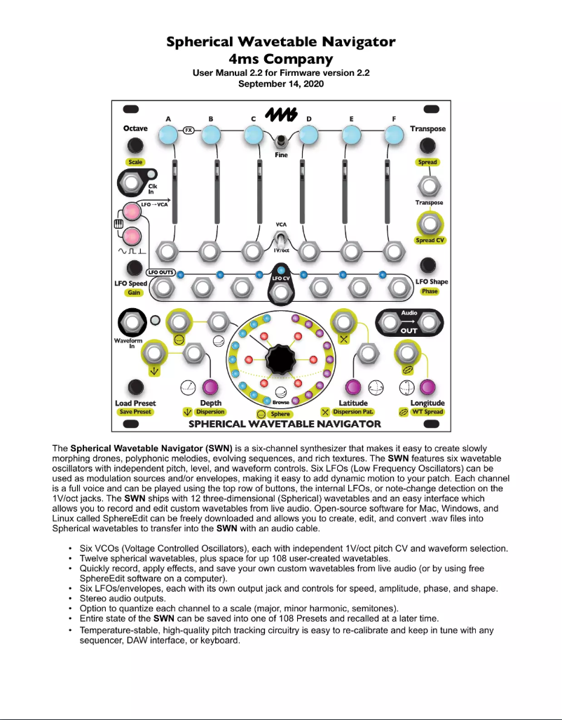 Image de la première page du manuel de l'appareil Spherical Wavetable Navigator